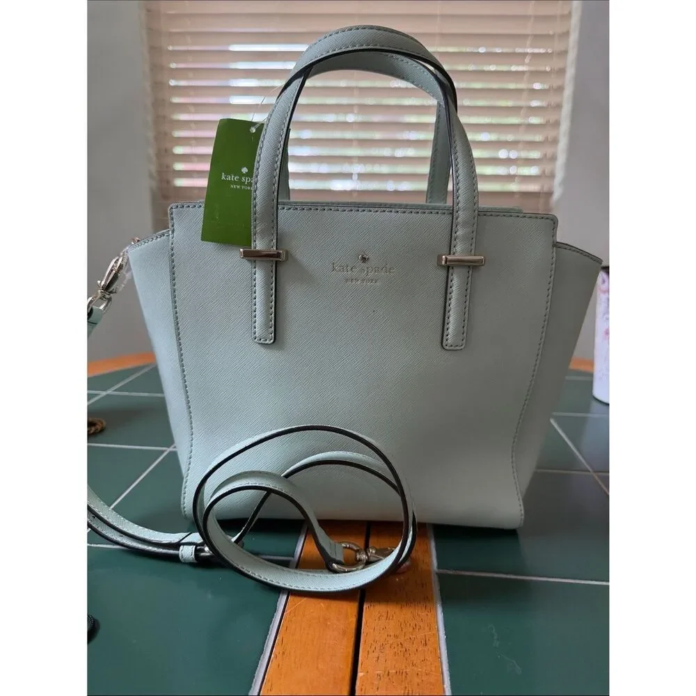 Kate Spade Mint Green Leather Satchel with Detachable Strap